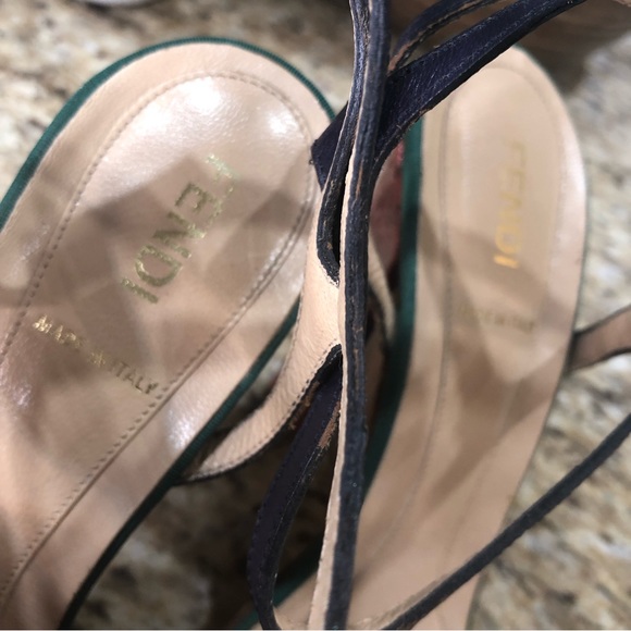 Fendi Olive Faille Color Block Ankle Strap Sandals - Picture 6 of 13